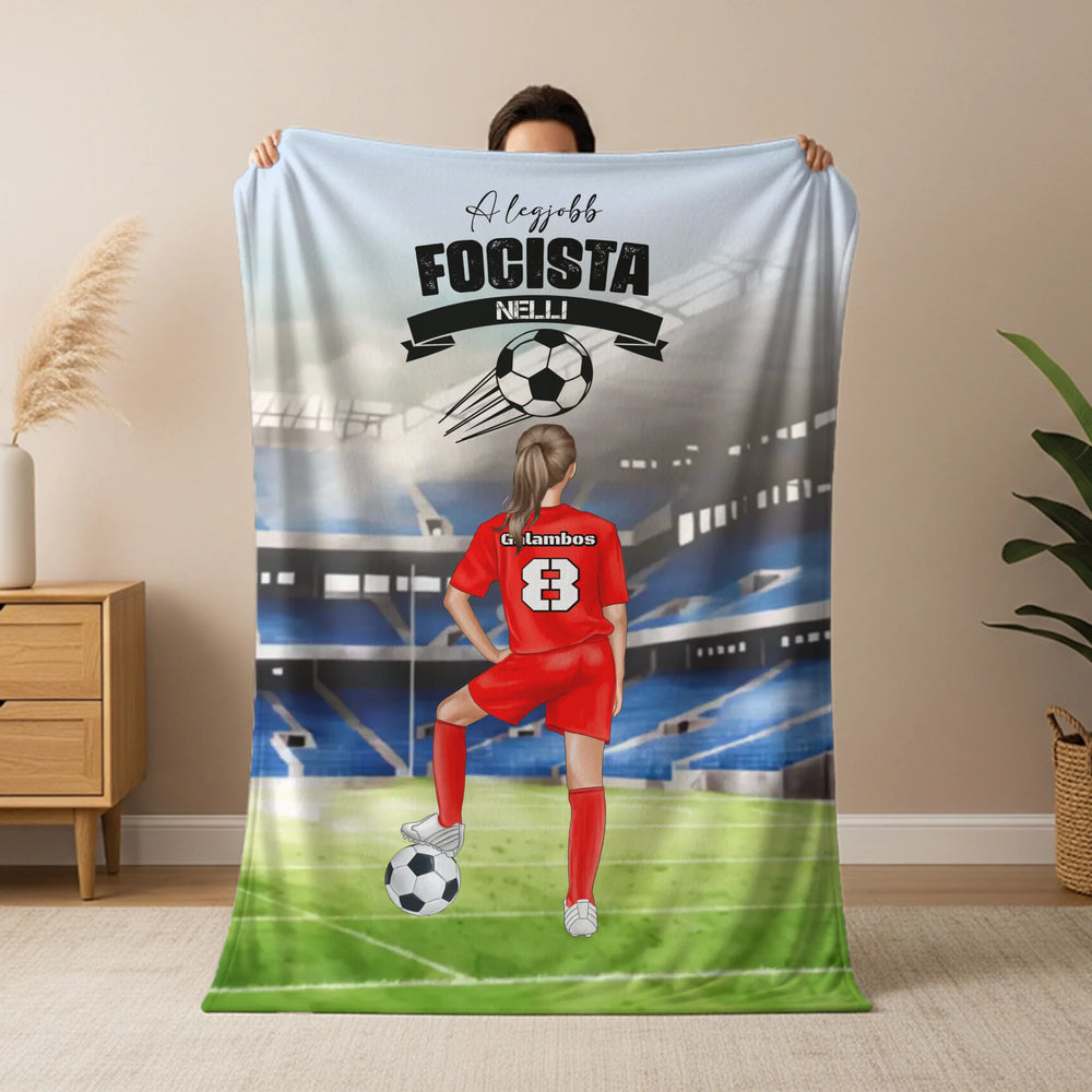 A legjobb focista - egyedi neves focis plüss pléd lányoknak