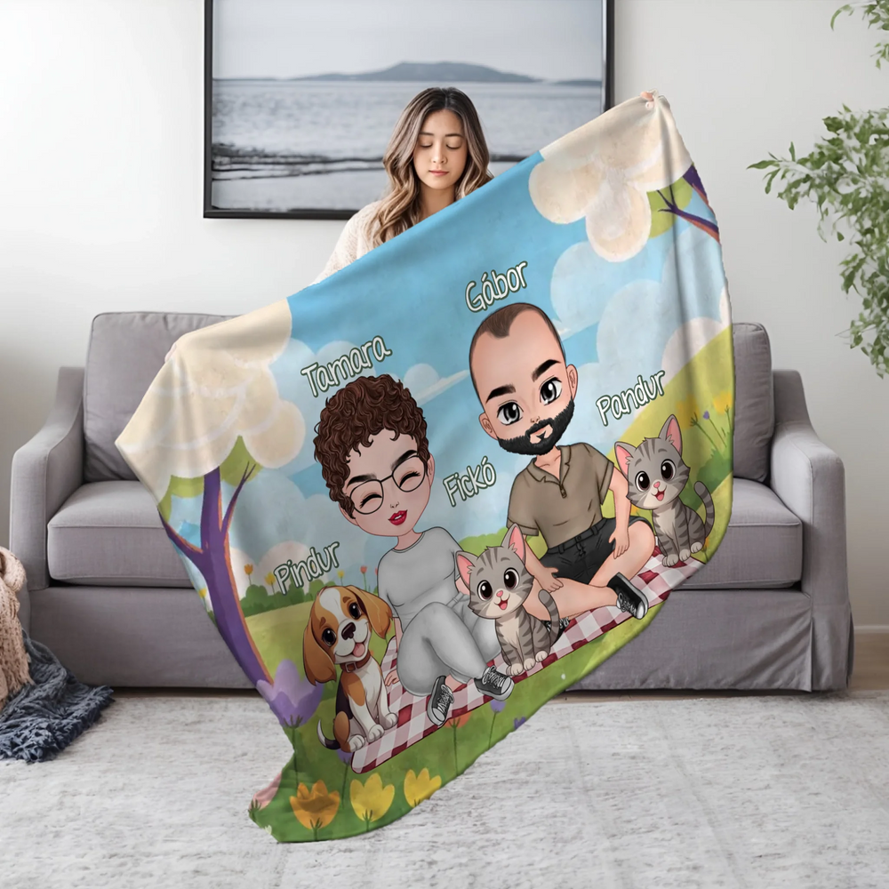 Személyre szabható tavaszi takaró - cuki karakteres páros pléd akár 3 kisálattal