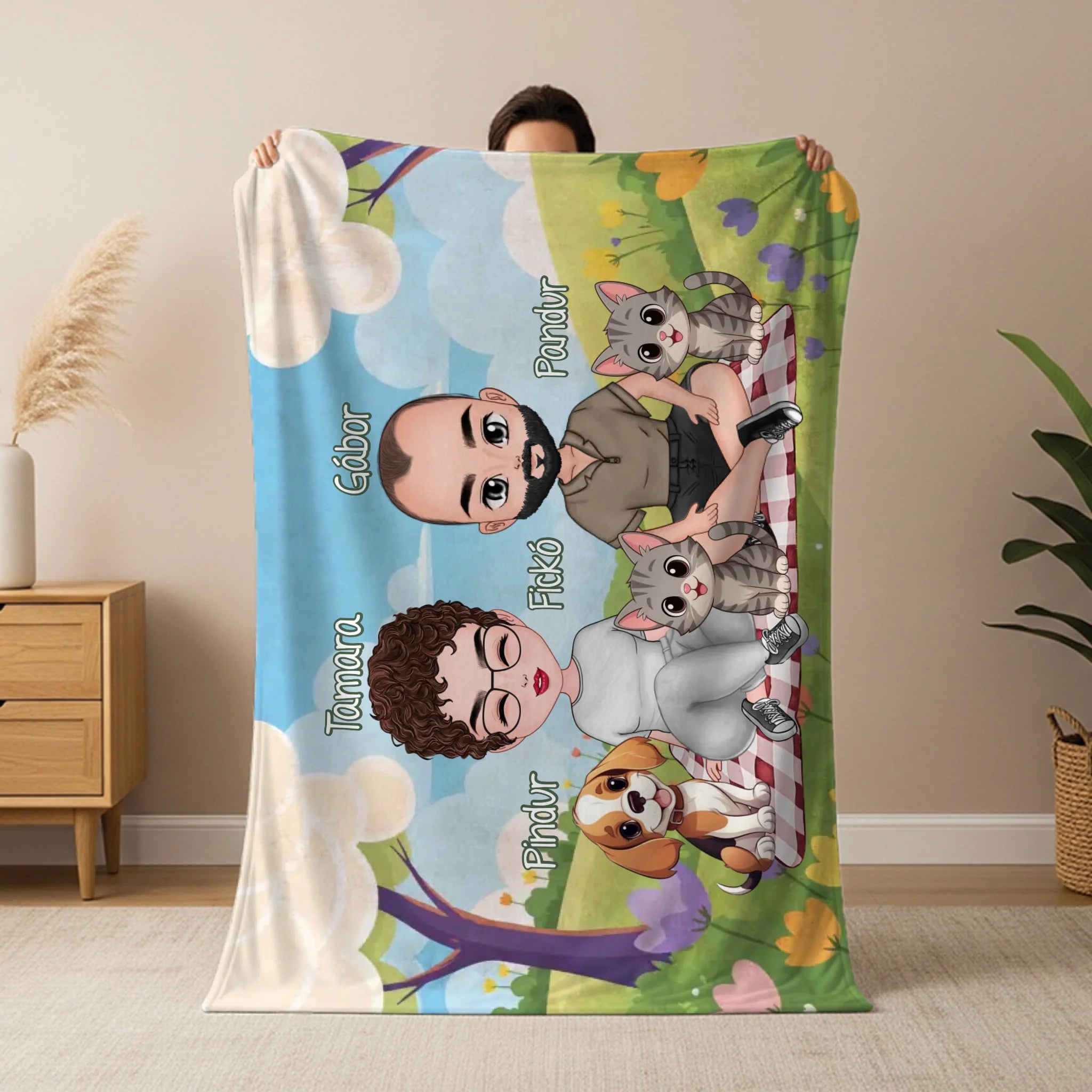 Személyre szabható tavaszi takaró - cuki karakteres páros pléd akár 3 kisálattal