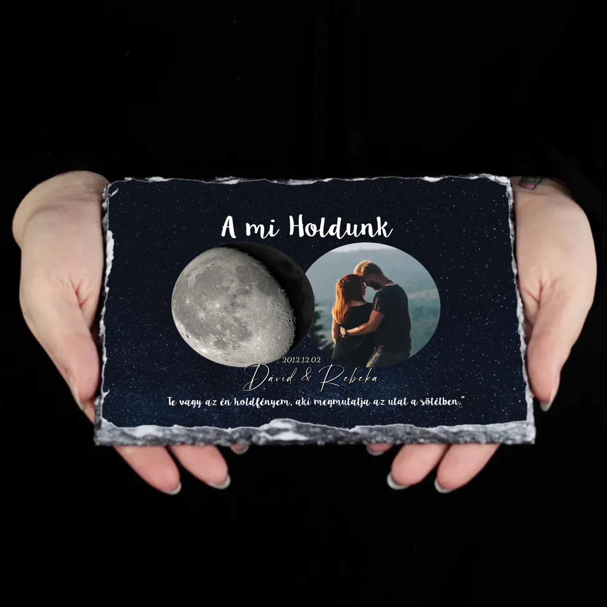 	 A mi holdunk - egyedi képes ajándék gránitlap szerkeszthető felirattal