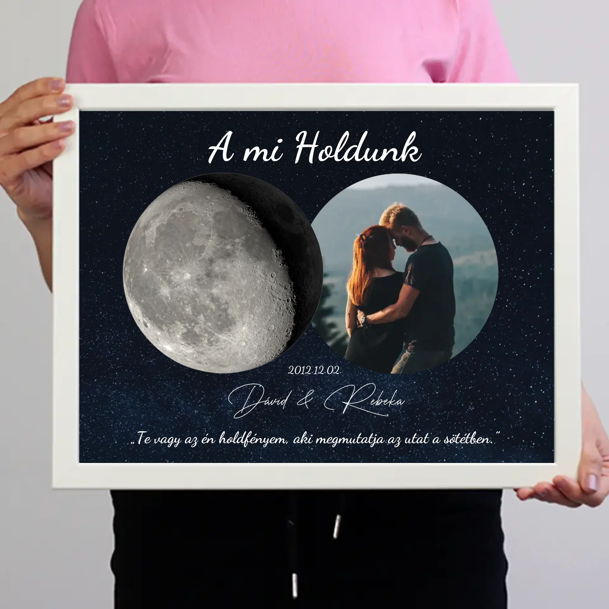 A mi holdunk - egyedi képes ajándék falikép szerkeszthető felirattal