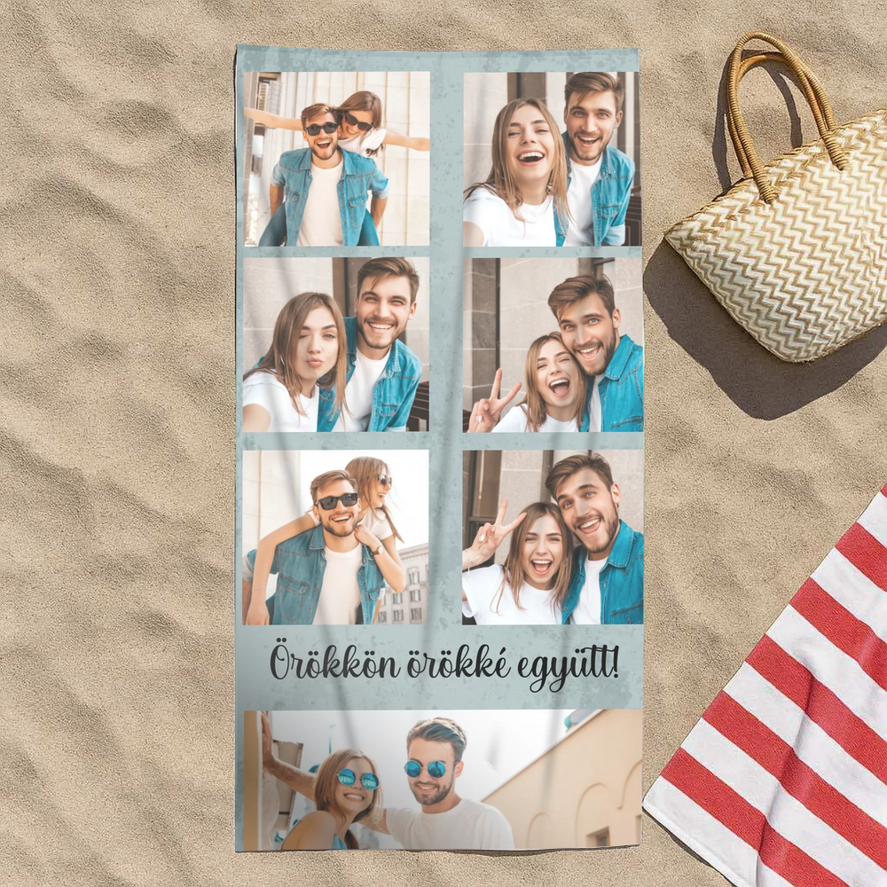 Egyedi 7 képes strandtörölköző szerkeszthető felirattal