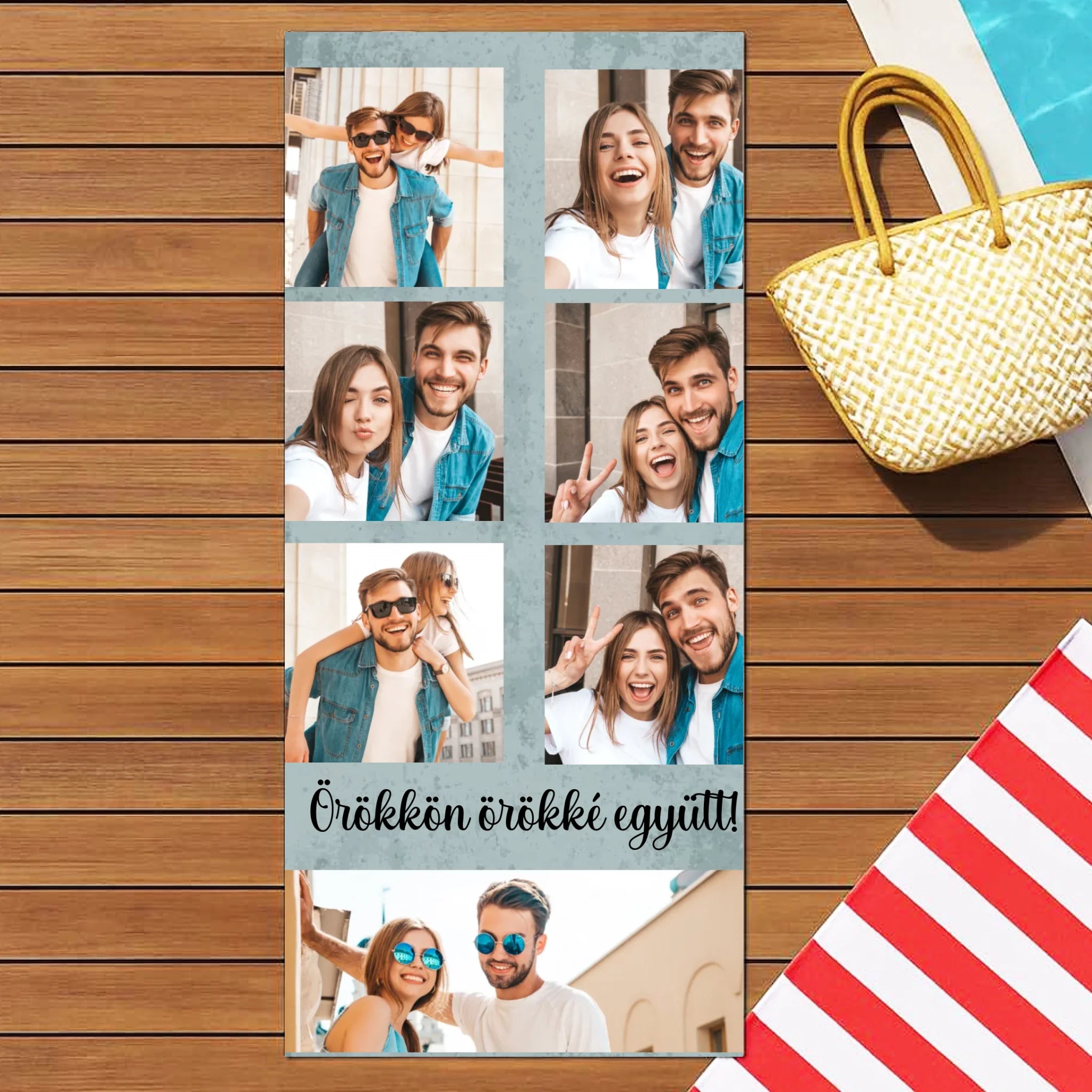 Egyedi 7 képes strandtörölköző szerkeszthető felirattal