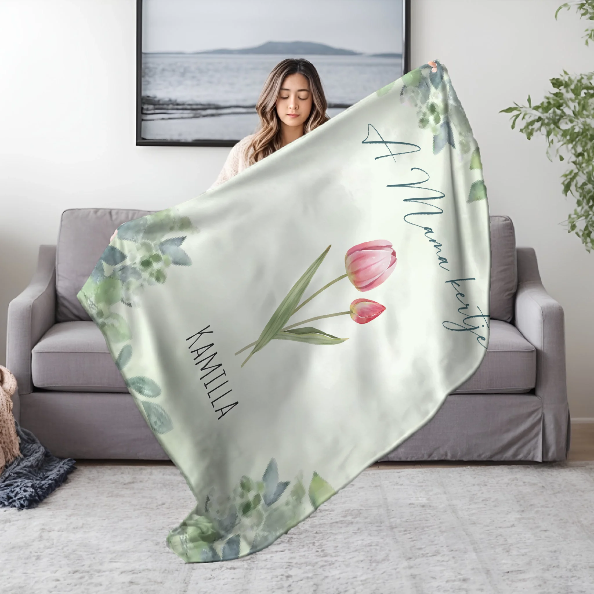 A Mama kertje pléd - szerkeszthető nevekkel és virágokkal