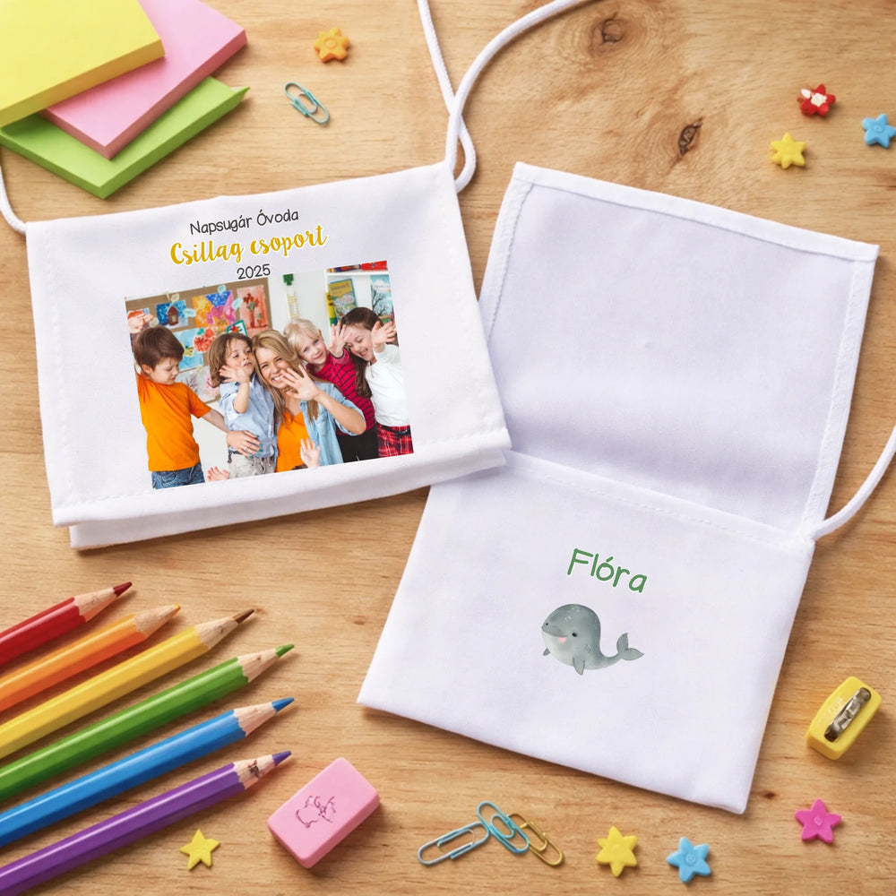 Személyre szabható ballagási tarisznya egyedi névvel felirattal és képpel