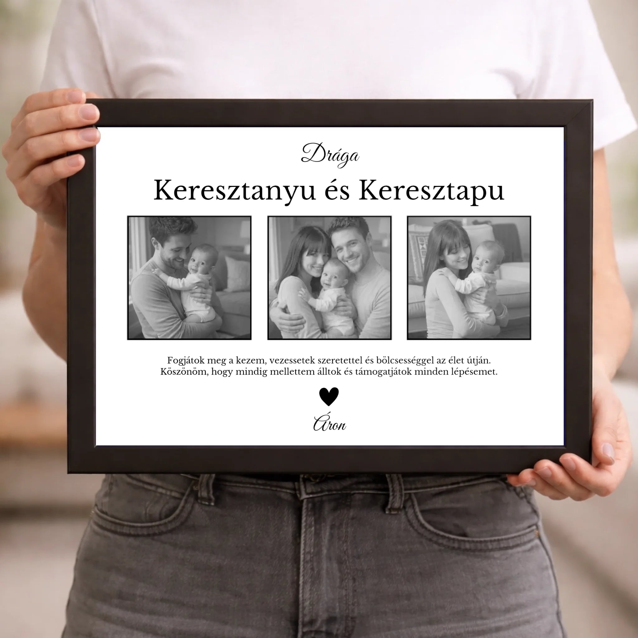 Egyedi falikép keresztülőknek - 3 fotóval és felirattal