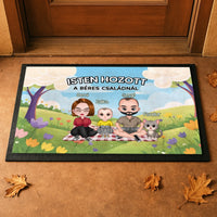 Személyre szabható tavaszi lábtörlő - egyedi családi ajándék akár 4 kisálattal