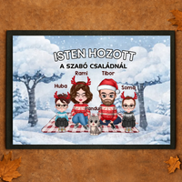 Személyre szabható téli lábtörlő - egyedi családi ajándék akár 4 kisálattal