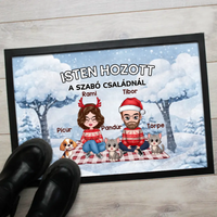 Személyre szabható téli lábtörlő - egyedi családi ajándék pároknak akár 4 kisálattal