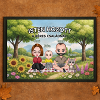 Személyre szabható nyári lábtörlő - egyedi családi ajándék akár 2 kisálattal