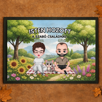 Személyre szabható nyári lábtörlő - egyedi családi ajándék pároknak akár 4 kisálattal