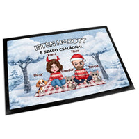 Személyre szabható téli lábtörlő - egyedi családi ajándék pároknak akár 4 kisálattal