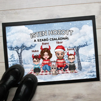 Személyre szabható téli lábtörlő - egyedi családi ajándék akár 4 kisálattal