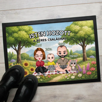 Személyre szabható nyári lábtörlő - egyedi családi ajándék akár 4 kisálattal