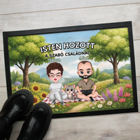 Személyre szabható nyári lábtörlő - egyedi családi ajándék pároknak akár 4 kisálattal