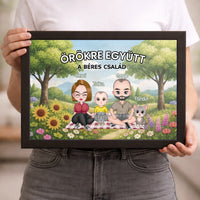 Személyre szabható cuki karakteres családi falikép gyerekekkel, akár 4 kisálattal