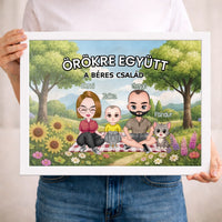 Személyre szabható cuki karakteres családi falikép gyerekekkel, akár 4 kisálattal