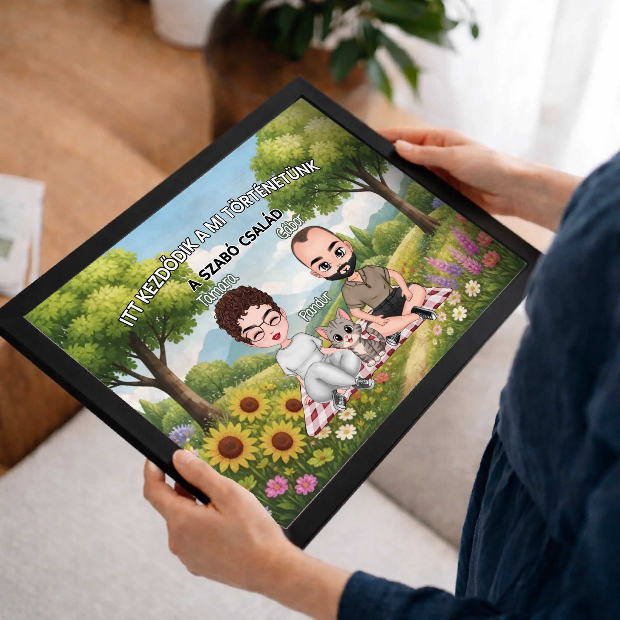 Személyre szabható cuki karakteres falikép pároknak akár 4 kisálattal