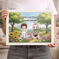 Személyre szabható cuki karakteres falikép pároknak akár 4 kisálattal