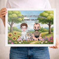 Személyre szabható cuki karakteres falikép pároknak akár 4 kisálattal