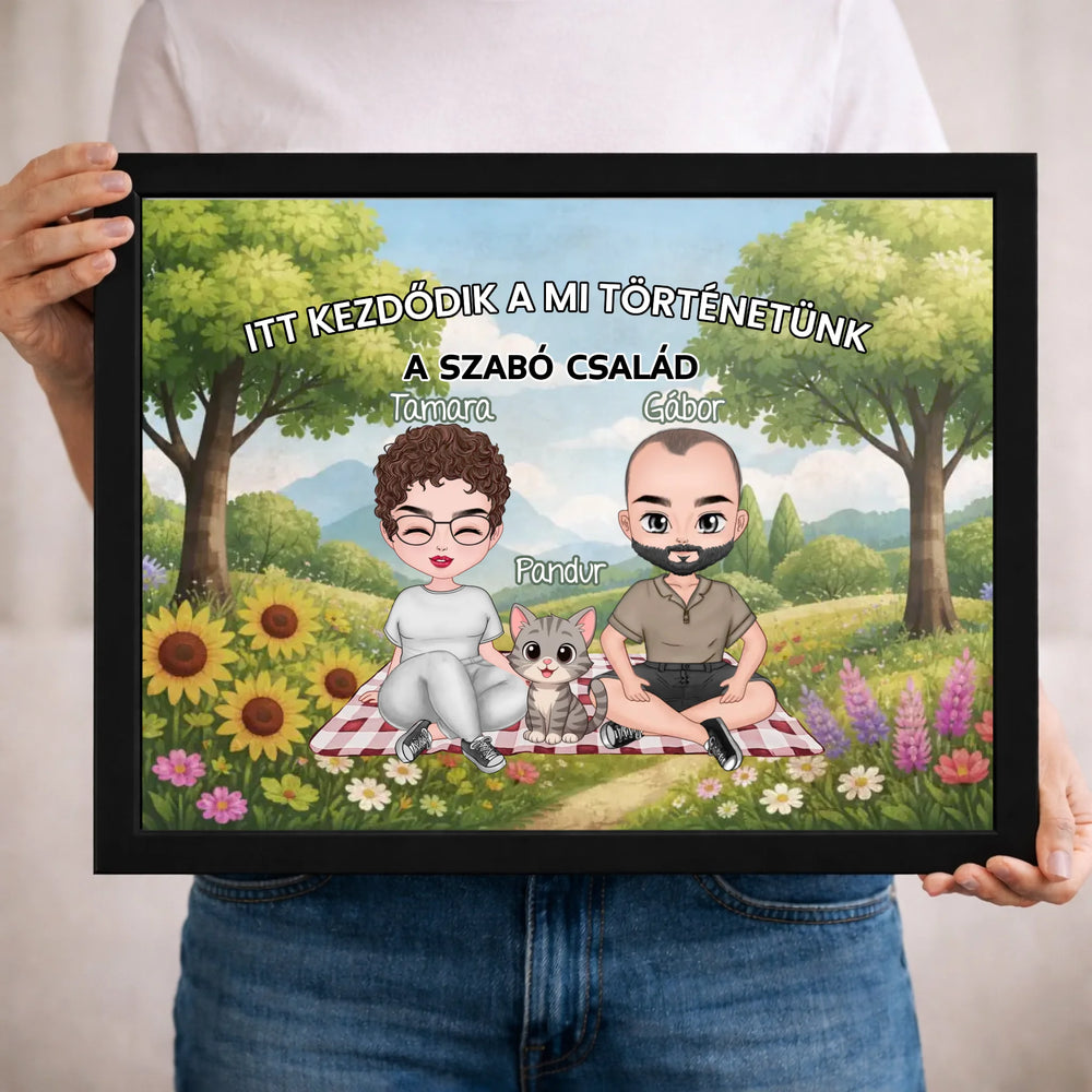 Személyre szabható cuki karakteres falikép pároknak akár 4 kisálattal