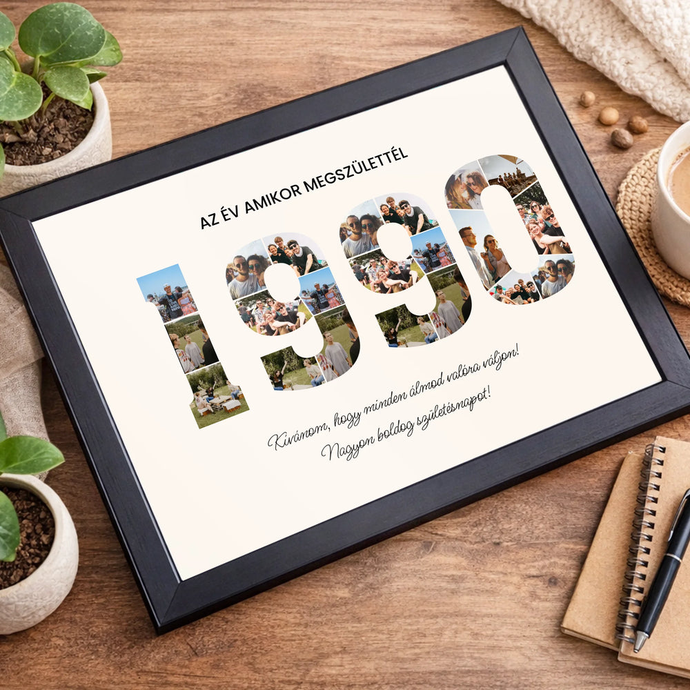 Személyre szabható születésnapi ajándék - egyedi képes évszámos falikép választható évszámmal