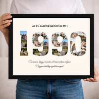 Személyre szabható születésnapi ajándék - egyedi képes évszámos falikép választható évszámmal