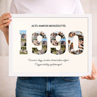 Személyre szabható születésnapi ajándék - egyedi képes évszámos falikép választható évszámmal