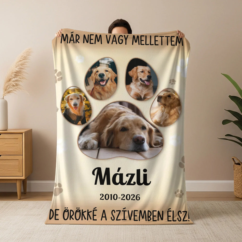 Egyedi fényképes pléd kisállat emlékére - névvel és évszámmal