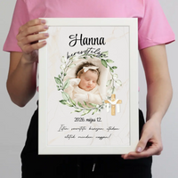 Személyre szabható keresztelői falikép - fotóval és névvel