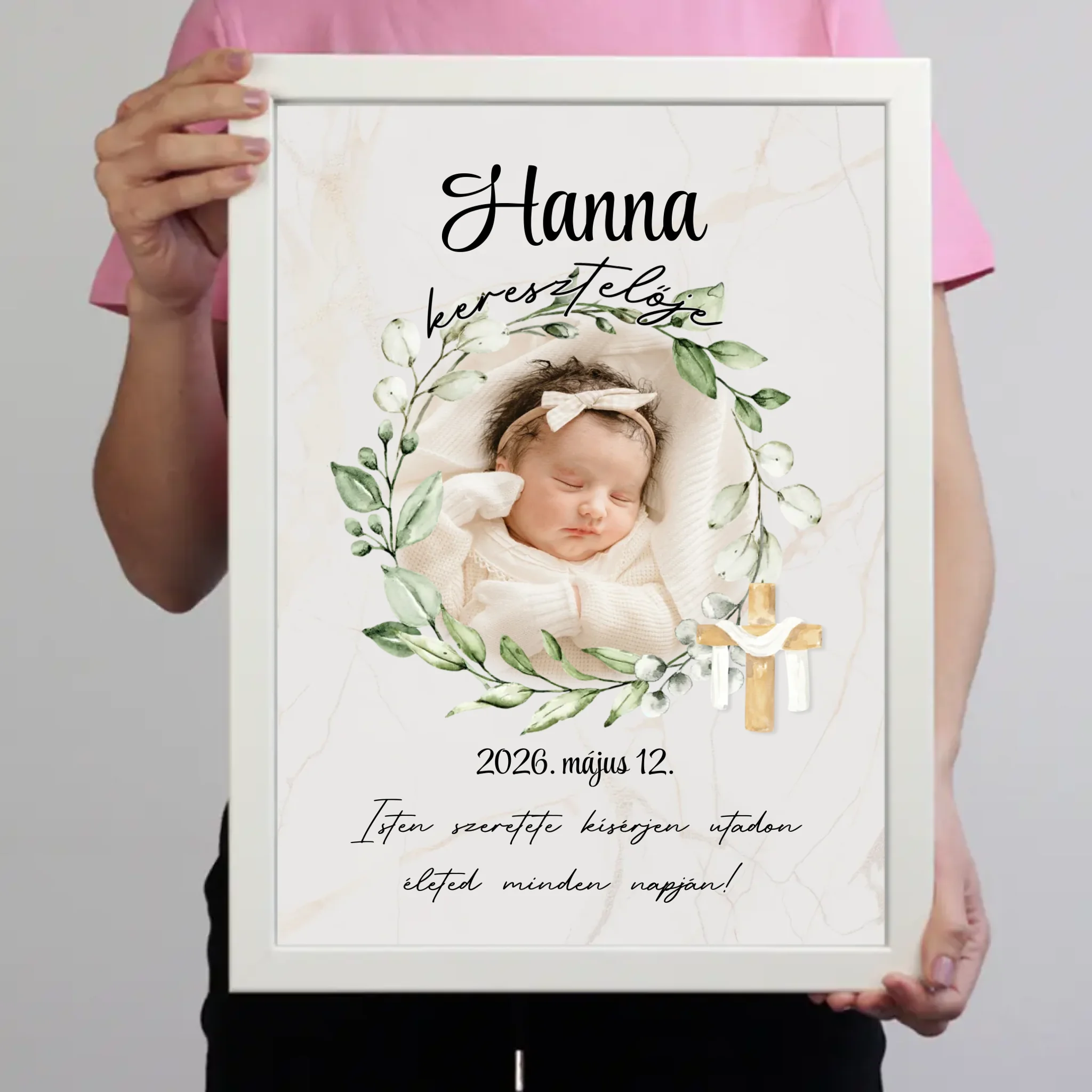 Személyre szabható keresztelői falikép - fotóval és névvel