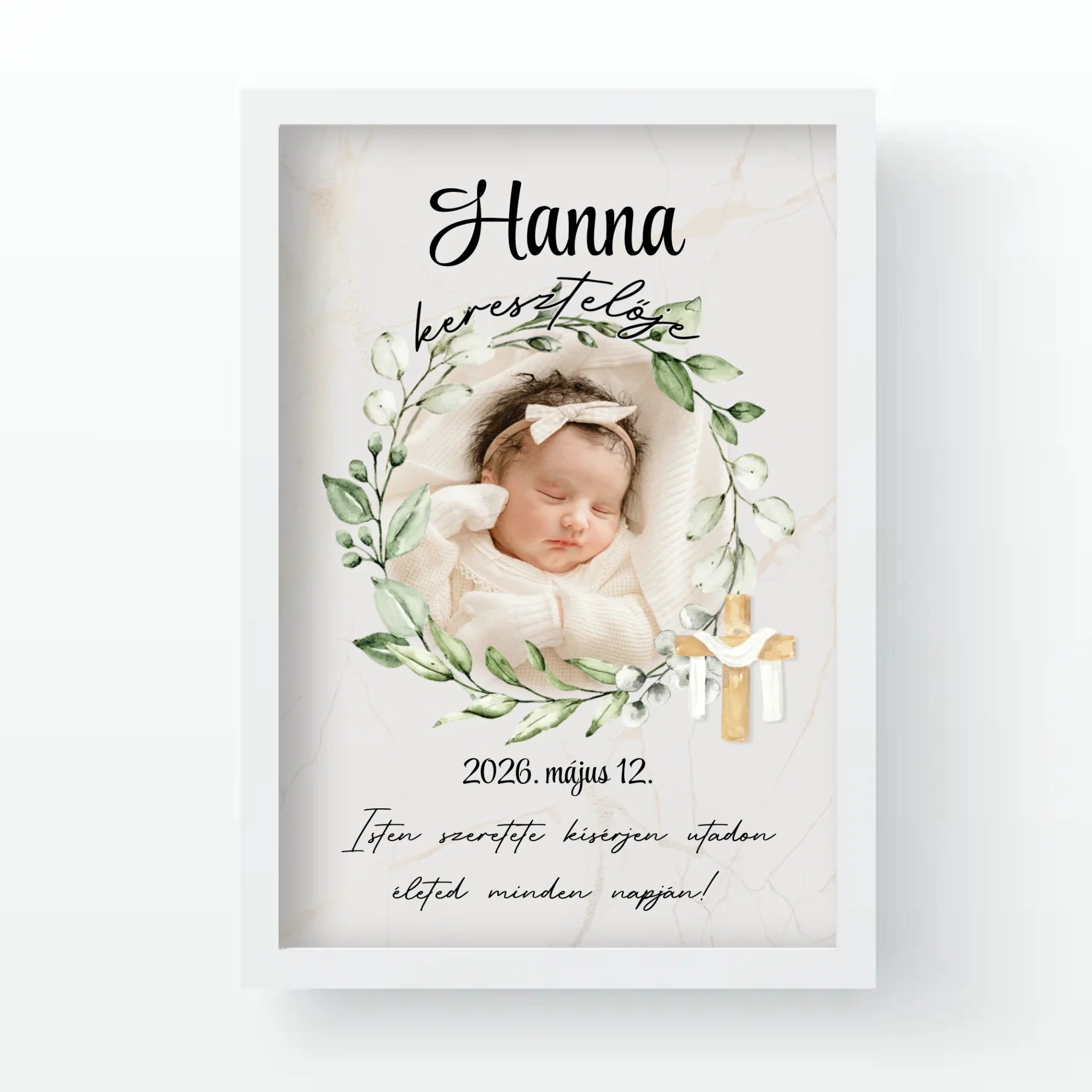 Személyre szabható keresztelői falikép - fotóval és névvel