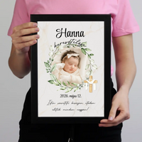 Személyre szabható keresztelői falikép - fotóval és névvel