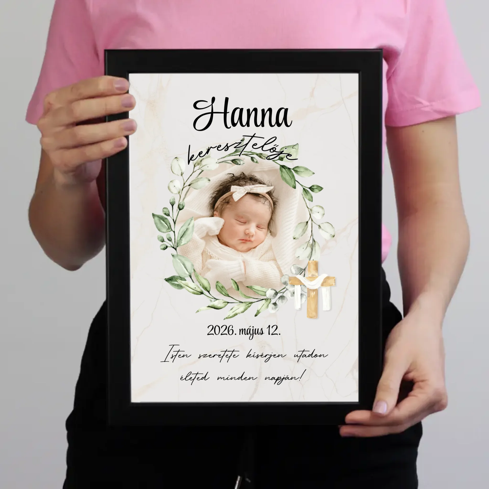 Személyre szabható keresztelői falikép - fotóval és névvel
