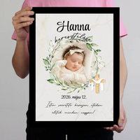 Személyre szabható keresztelői falikép - fotóval és névvel