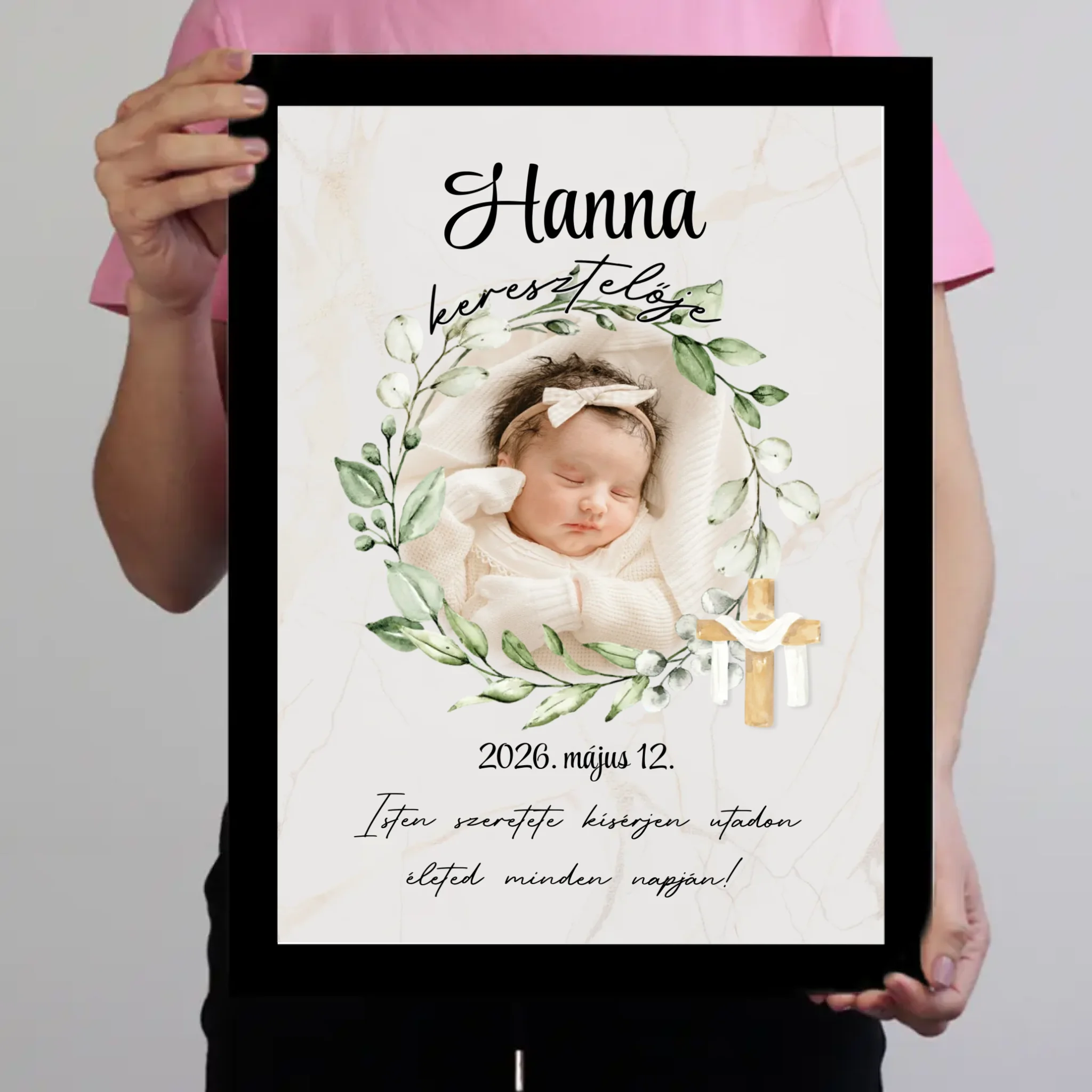 Személyre szabható keresztelői falikép - fotóval és névvel