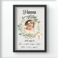 Személyre szabható keresztelői falikép - fotóval és névvel