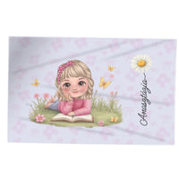 Személyre szabható takaró - cuki karakteres pléd lányoknak saját névvel és virrággal