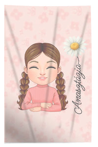 Személyre szabható pléd saját cuki karakterrel, névvel és virággal