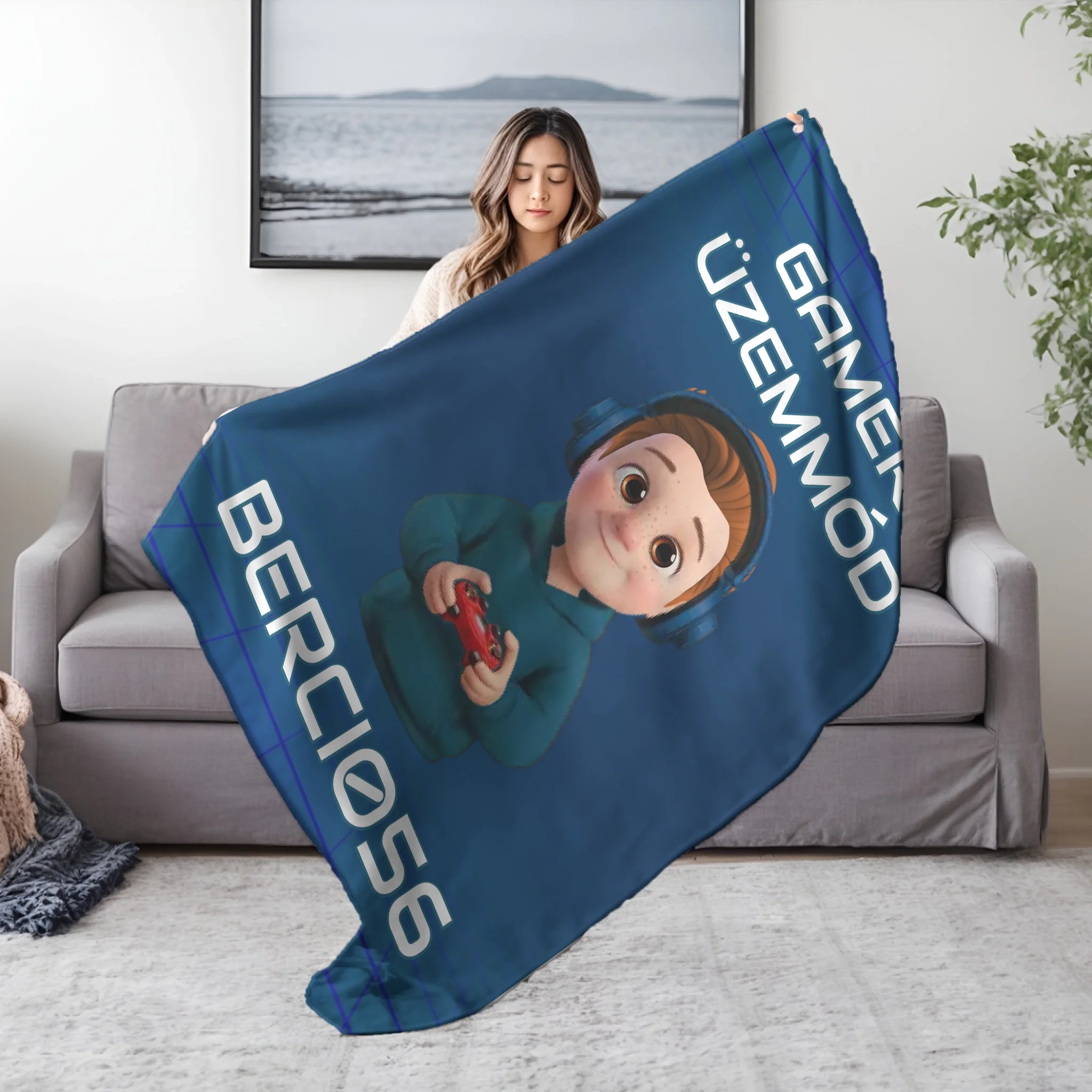 Névre szóló gyerek takaró gamer mintával - személyre szabható pléd fiú karakterrel