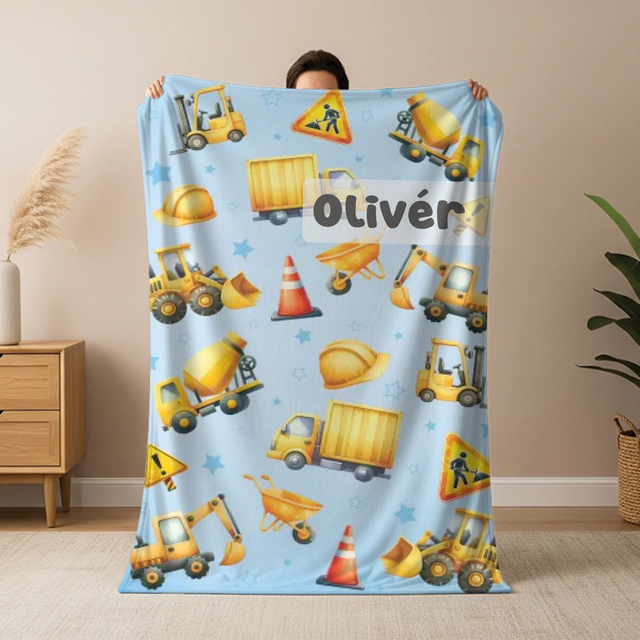 Egyedi neves munkagépes pléd gyerekeknek