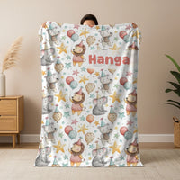 Szülinapi pléd gyerekeknek - állatos mintával, egyedi névvel