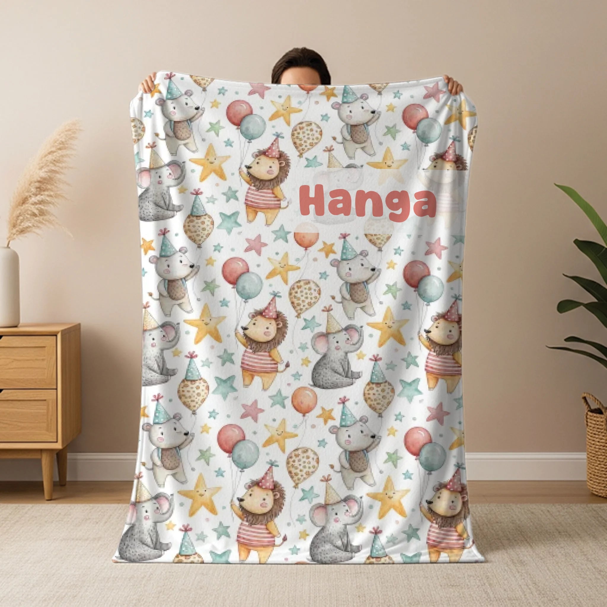 Szülinapi pléd gyerekeknek - állatos mintával, egyedi névvel