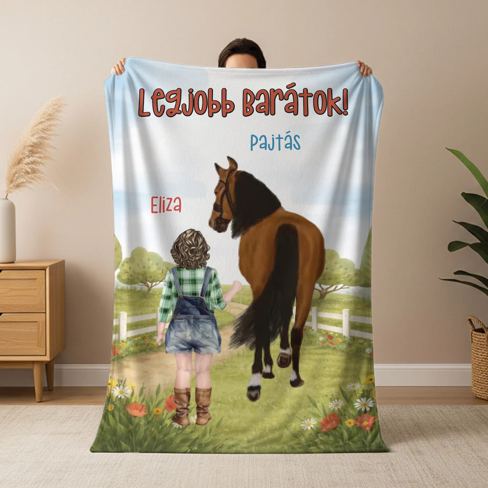Névreszóló gyerek takaró - egyedi lovas pléd lányoknak