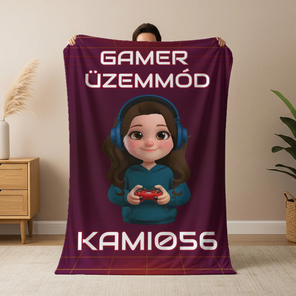 Névre szóló gyerek takaró gamer mintával - személyre szabható pléd fiú karakterrel