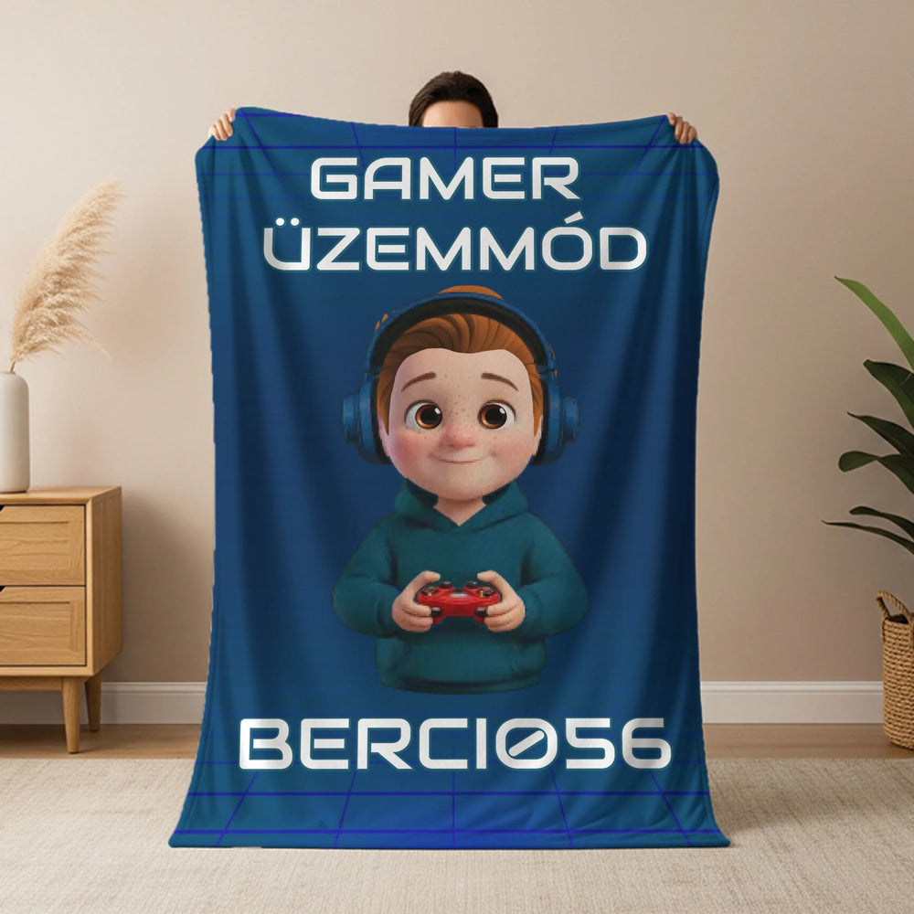 Névre szóló gyerek takaró gamer mintával - személyre szabható pléd fiú karakterrel