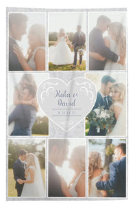 Egyedi 8 fényképes esküvői pléd névvel és dátummal