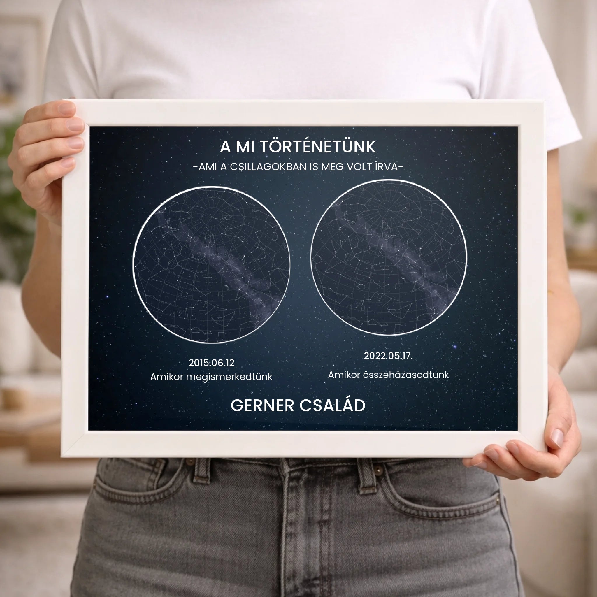 Személyre szabható családi ajándék - egyedi életesemény csillagtérkép falikép
