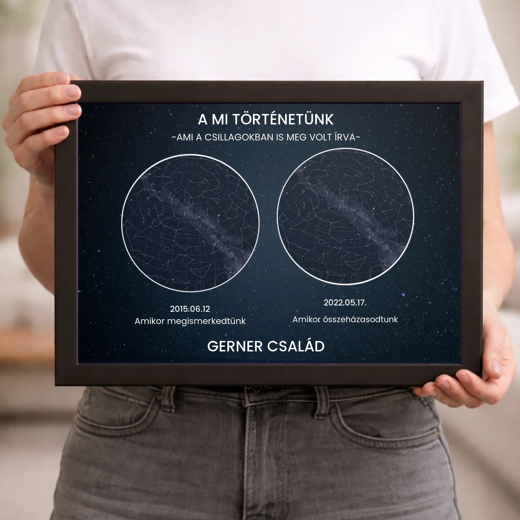 Személyre szabható családi ajándék - egyedi életesemény csillagtérkép falikép