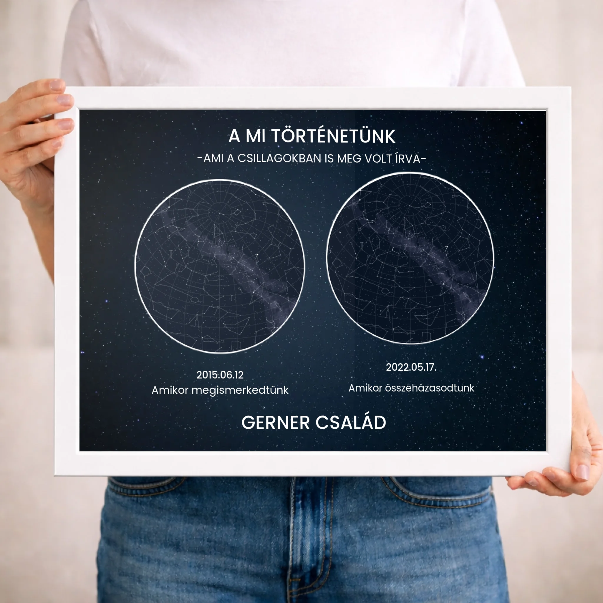 Személyre szabható családi ajándék - egyedi életesemény csillagtérkép falikép